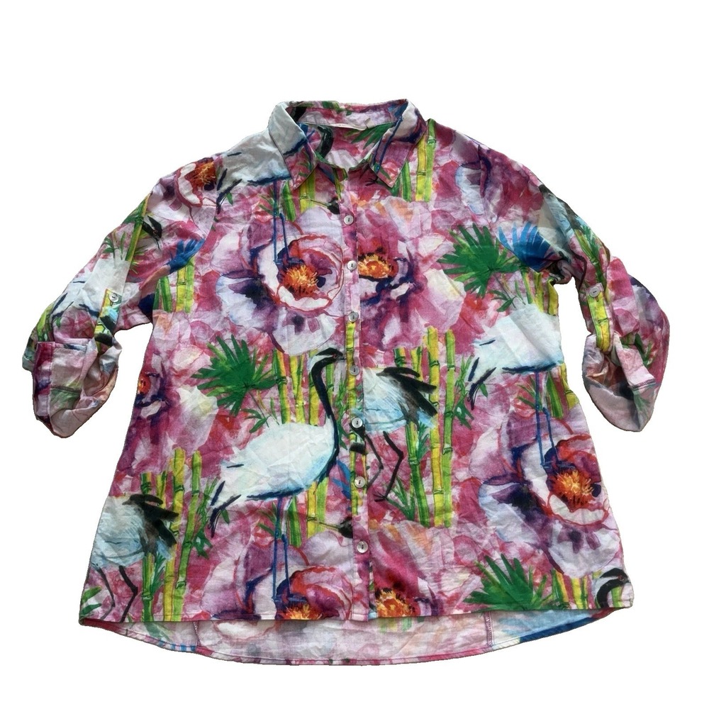 Soft Surroundings Breezy Bloom Button Up Shirt Size Large Tropical